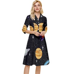 Space Cartoon, Planets, Rockets Classy Knee Length Dress by nateshop