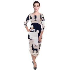 Egypt Pyramid Nature Desert Quarter Sleeve Midi Velour Bodycon Dress by Proyonanggan