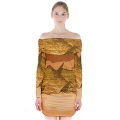 Pyramids Egypt Pyramid Desert Sand Long Sleeve Off Shoulder Dress by Proyonanggan