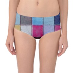 Tile, Colorful, Squares, Texture Mid-waist Bikini Bottoms by nateshop