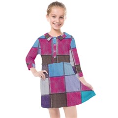 Tile, Colorful, Squares, Texture Kids  Quarter Sleeve Shirt Dress by nateshop