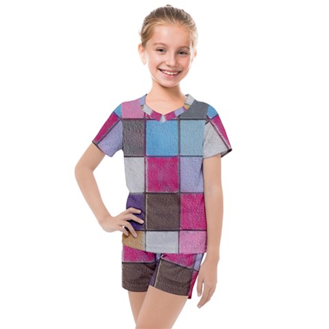 Tile, Colorful, Squares, Texture Kids  Mesh T-shirt And Shorts Set by nateshop