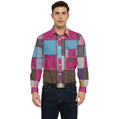 Tile, Colorful, Squares, Texture Men s Long Sleeve Pocket Shirt  by nateshop