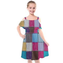 Tile, Colorful, Squares, Texture Kids  Cut Out Shoulders Chiffon Dress by nateshop
