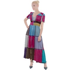 Tile, Colorful, Squares, Texture Button Up Short Sleeve Maxi Dress by nateshop