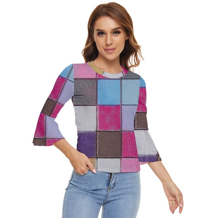 Tile, Colorful, Squares, Texture Bell Sleeve Top