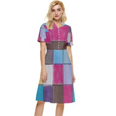 Tile, Colorful, Squares, Texture Button Top Knee Length Dress by nateshop