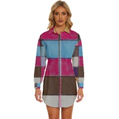 Tile, Colorful, Squares, Texture Womens Long Sleeve Shirt Dress