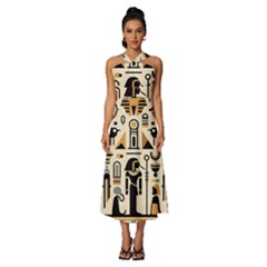 Egypt Pyramids Nature Desert Sleeveless Cross Front Cocktail Midi Chiffon Dress