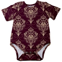 Vintage Floral Pattern, Purple Vintage Baby Short Sleeve Bodysuit