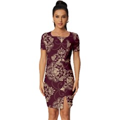 Vintage Floral Pattern, Purple Vintage Fitted Knot Split End Bodycon Dress