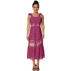 Vintage Pink Texture, Floral Design, Floral Texture Patterns, Tie-strap Tiered Midi Chiffon Dress by nateshop