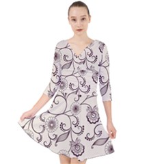 Violet Vintage Background, Floral Ornaments, Floral Patterns Quarter Sleeve Front Wrap Dress by nateshop
