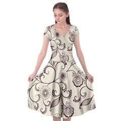 Violet Vintage Background, Floral Ornaments, Floral Patterns Cap Sleeve Wrap Front Dress by nateshop