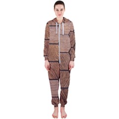 Wooden Triangles Texture, Wooden ,texture, Wooden Hooded Jumpsuit (Ladies)