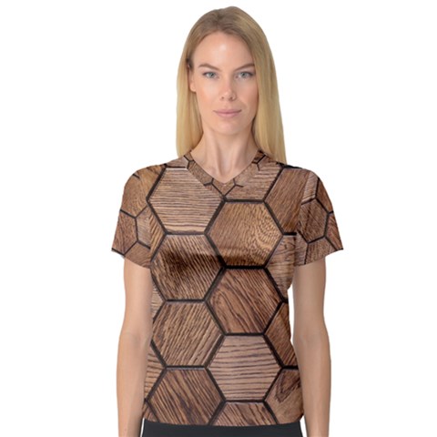 Wooden Triangles Texture, Wooden ,texture, Wooden V-neck Sport Mesh T-shirt by nateshop