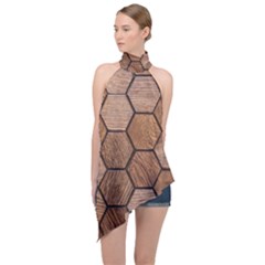 Wooden Triangles Texture, Wooden ,texture, Wooden Halter Asymmetric Satin Top