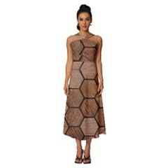 Wooden Triangles Texture, Wooden ,texture, Wooden Sleeveless Cross Front Cocktail Midi Chiffon Dress