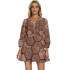 Wooden Triangles Texture, Wooden ,texture, Wooden V-neck Placket Mini Dress