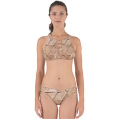 Wooden Triangles Texture, Wooden Wooden Perfectly Cut Out Bikini Set