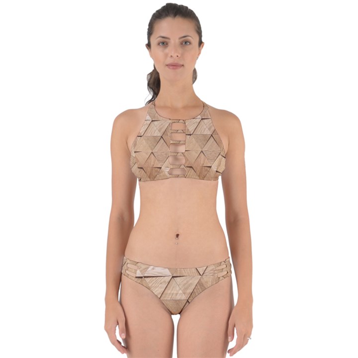 Wooden Triangles Texture, Wooden Wooden Perfectly Cut Out Bikini Set