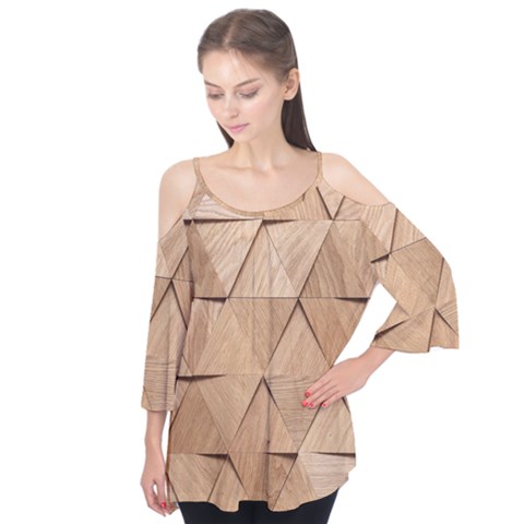 Wooden Triangles Texture, Wooden Wooden Flutter Sleeve T-shirt  by nateshop