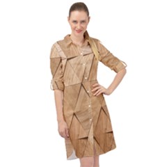 Wooden Triangles Texture, Wooden Wooden Long Sleeve Mini Shirt Dress by nateshop