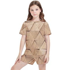 Wooden Triangles Texture, Wooden Wooden Kids  T-shirt And Sports Shorts Set