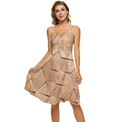 Wooden Triangles Texture, Wooden Wooden Sleeveless Tie Front Chiffon Dress