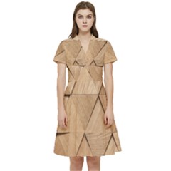 Wooden Triangles Texture, Wooden Wooden Short Sleeve Waist Detail Dress by nateshop