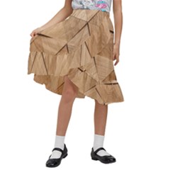 Wooden Triangles Texture, Wooden Wooden Kids  Ruffle Flared Wrap Midi Skirt by nateshop