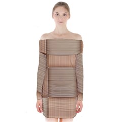 Wooden Wickerwork Textures, Square Patterns, Vector Long Sleeve Off Shoulder Dress by nateshop