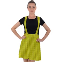 Yellow Lego Texture Macro, Yellow Dots Background Velvet Suspender Skater Skirt by nateshop