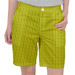 Yellow Lego Texture Macro, Yellow Dots Background Women s Pocket Shorts by nateshop