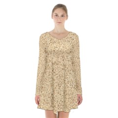 Yellow Sand Texture Long Sleeve Velvet V-neck Dress by nateshop
