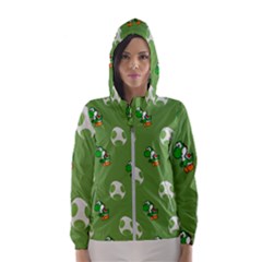 Yoshi Print, Super, Huevo, Game, Green, Egg, Mario Women s Hooded Windbreaker