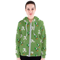 Yoshi Print, Super, Huevo, Game, Green, Egg, Mario Women s Zipper Hoodie by nateshop