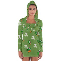 Yoshi Print, Super, Huevo, Game, Green, Egg, Mario Long Sleeve Hooded T-shirt