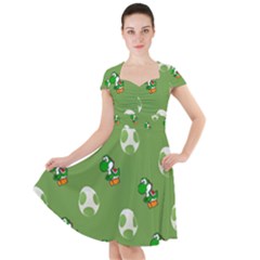 Yoshi Print, Super, Huevo, Game, Green, Egg, Mario Cap Sleeve Midi Dress by nateshop