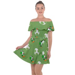 Yoshi Print, Super, Huevo, Game, Green, Egg, Mario Off Shoulder Velour Dress