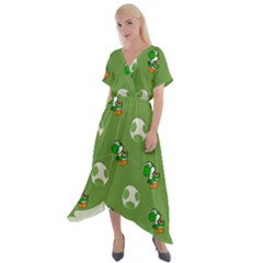 Yoshi Print, Super, Huevo, Game, Green, Egg, Mario Cross Front Sharkbite Hem Maxi Dress by nateshop