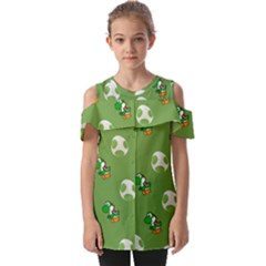 Yoshi Print, Super, Huevo, Game, Green, Egg, Mario Fold Over Open Sleeve Top by nateshop