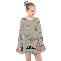 Egyptian Man Artifact Royal Kids  Long Sleeve Dress by Proyonanggan