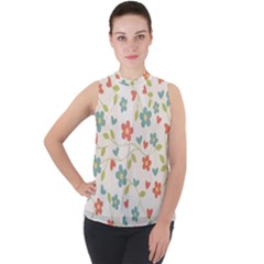 Abstract-1 Mock Neck Chiffon Sleeveless Top