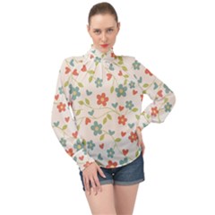 Abstract-1 High Neck Long Sleeve Chiffon Top