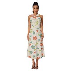 Abstract-1 Sleeveless Cross Front Cocktail Midi Chiffon Dress