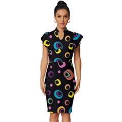 Abstract-2 Vintage Frill Sleeve V-neck Bodycon Dress by nateshop