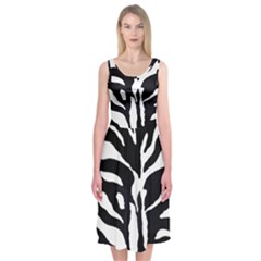 Zebra-black White Midi Sleeveless Dress by nateshop