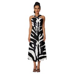 Zebra-black White Sleeveless Cross Front Cocktail Midi Chiffon Dress by nateshop