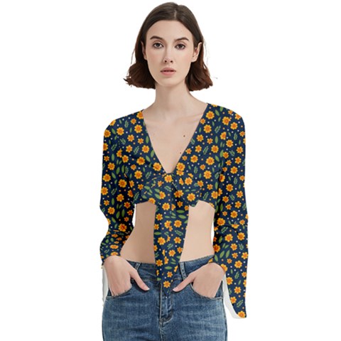 Flower Trumpet Sleeve Cropped Top by zappwaits